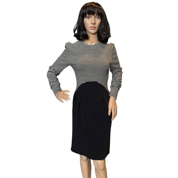 American Vintage Chetta B black white stripped wool fitted midi dress size small - Picture 14 of 16